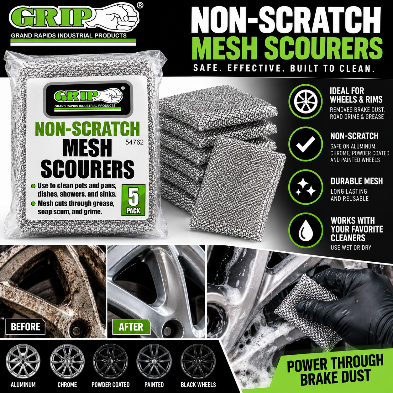 GRIP Non-Scratch Reusable Mesh Scourers, Silver 5 Pack,