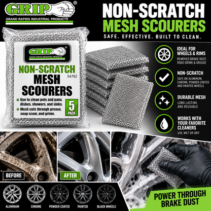 GRIP Non-Scratch Reusable Mesh Scourers, Silver 5 Pack,
