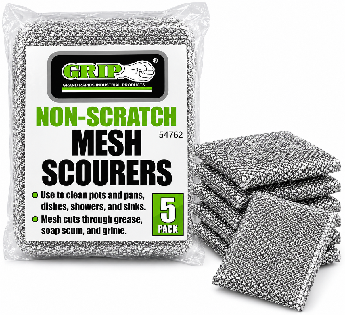 GRIP Non-Scratch Reusable Mesh Scourers, Silver 5 Pack,