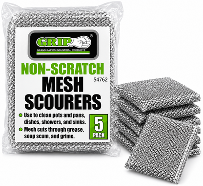 GRIP Non-Scratch Reusable Mesh Scourers, Silver 5 Pack,